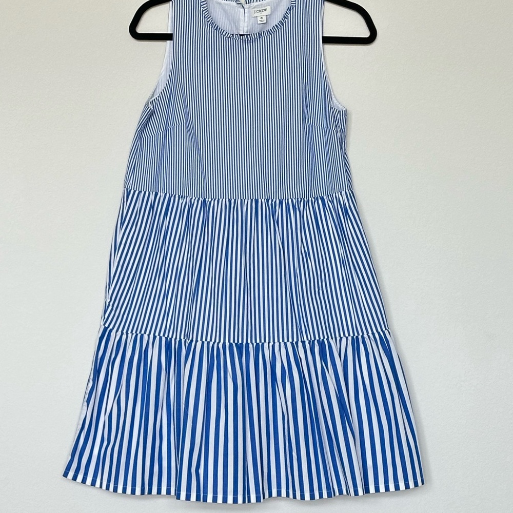 Re-Imagined‎ by J.Crew 6 Blue And White Sleevless Tiered Short Dress Casual Work